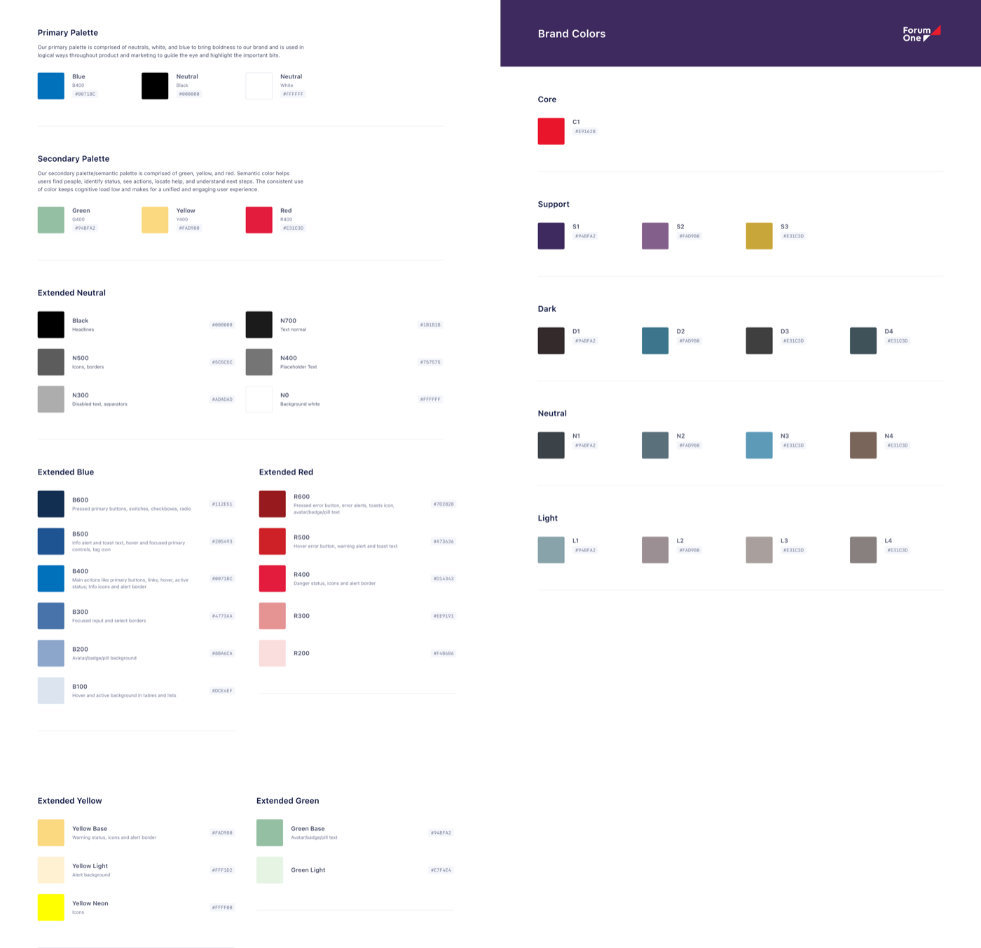 The color guide: primary and secondary palettes extended into a full token scale
