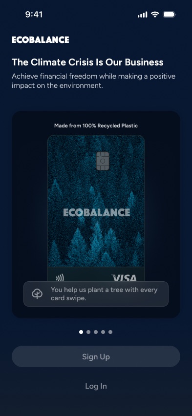 The Climate Crisis Is Our Business: the recycled-plastic card, planting a tree with every swipe