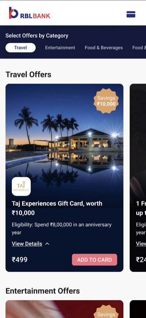 Travel offers, each with its saving, eligibility and price