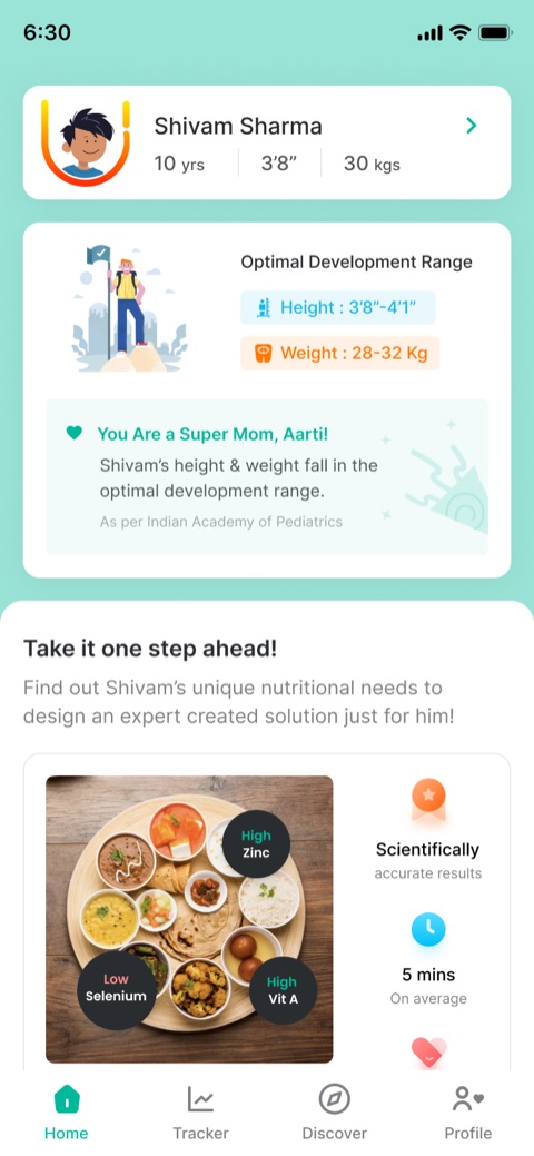Home for a parent without a subscription: the child's growth range and a prompt to subscribe